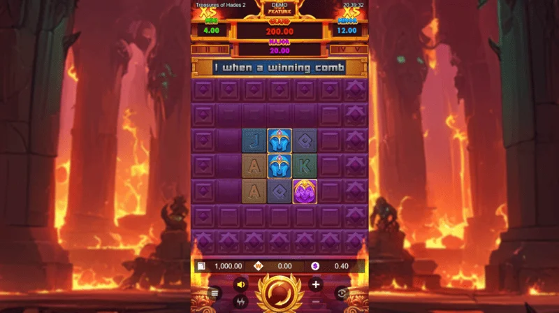 Treasures of Hades 2 – hlavní herní obrazovka slotu s válci 3×3 a 20 betways od Rectangle Games